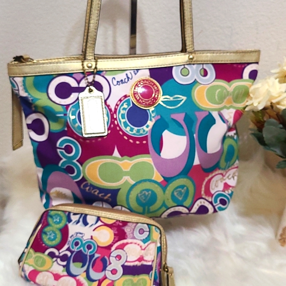 Bright , bold colored Coach shoulder bag!